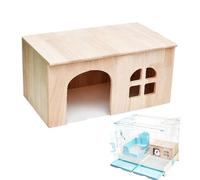 Gerbil House Wooden Door for Pet Cage | Ventilated Bunny Castle - Hut for Small Animals Resting and Playing - Natural Wooden Hiding Place for H