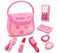 GERBIT My First Pink Plush Purse, Baby Purse Set with 6 Pieces Makeup Plushies for Toddlers, First Birthday Gifts for Girls