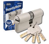 GERCAR Pro Profile Cylinder 35/40 Solid Double Cylinder Door Lock Nickel-Plated Brass with 5 Keys Reversible Key Length: 75 mm A:35 B:40-1x