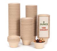 Gere Disposable Testing Bowls, 100 Pack, 2 oz, Natural Biodegradable Bagasse Fiber Souffle and Condiment Cups, Sample and Measuring Cups