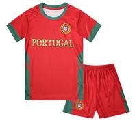 GEREISHIRE Kids Football Jersey Kit Boys Girls Youth Soccer Shirt Shorts Set Outdoor Sports Training Shirts Portugal Red M