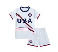 GEREISHIRE United States USA Flag Sports Youth Kids Minikit Kit Shirt Shorts Set (White, AGE 7-8)