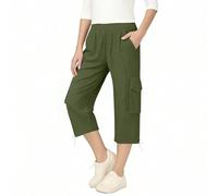 Gerenic Boys Cargo Pants Casual 3/4 Length School Workwear Trousers with Drawstring Waist & Multi-Pockets, Comfy Breathable Holiday Play Shorts for Kids (Green, 11-12 Years)
