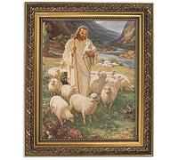 Gerffert Collection Lord is My Shepherd Religious Framed Portrait Print, 13 Inch (Ornate Gold Tone Finish Frame)