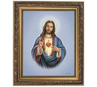 Gerffert Collection Sacred Heart of Jesus Christ Framed Portrait Print, 13 Inch (Ornate Gold Tone Finish Frame)