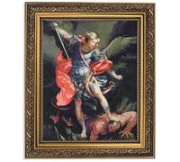 Gerffert Collection Saint Michael The Archangel Catholic Framed Portrait Print, 13 Inch (Orante Gold Tone Finish Frame)