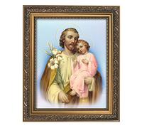 Gerffert Inspirational Print St. Joseph with Child, 13-Inch, Ornate Gold Frame