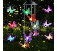 Gerhannery LED Solar Wind Chime Light Mother's Day Gifts Present Spiral Spinner Color Changing Garden Lamp Waterproof Outdoor Decorative Romantic for Patio Yard Garden with Hook (Round) (Butterfly)