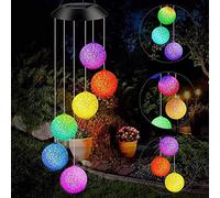 Gerhannery LED Solar Wind Chime Light Mother's Day Gifts Present Spiral Spinner Color Changing Garden Lamp Waterproof Outdoor Decorative Romantic for Patio Yard Garden with Hook (Round) (Ball)