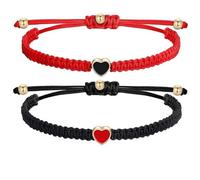 Gerhua 2Pcs Couple Handmade Cord Bracelet,Heart Friendship Bracelets,String Adjustable Long Distance Matching Bracele/ts,Bracelets for Couples and Best Friend,Braided Rope Bracelet(Red+Black)