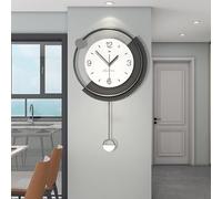 GERHWASH Modern Wall Clock Metal & Wood Design - 30 x 60 cm Industrial Vintage Decoration Wall Clock with Pendulum Minimalist No Ticking Noises for Living Room Kitchen Office