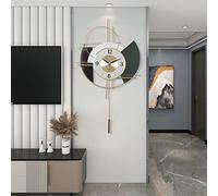 GERHWASH Very Large Modern Wall Clock with Pendulum - Silent 64×44cm Living Room Wall Decor