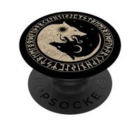 Geri & Freki Odin Wolves Viking Odin Wotan Germanic Moon Sun PopSockets Adhesive PopGrip