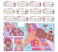 Gerigity 24 Pack Taylor Friendship Valentines Cards for Kids School - 12 Design Valentines Bracelets & 4 Design Valentines Cards, Unisex Gift Set, Party Favors