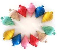 GERILEO Top, Set of 4 Classic coloured wooden Spinning Tops- Gifts for Communions, Birthday Parties, Boys, Girls (One Size, Wood, Green, Yellow, Beige, Red, Pink, Blue)