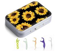 Gerkia Dental Floss Portable Case, Easy to Store Floss Picks of Various Sizes, Portable Dental Floss Dispenser is Perfect for Travelling, Hotels, Dinners, Appointments.Sunflower