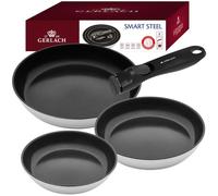 GERLACH SMART STEEL FRYPANS SET 4-PIECE 20/24/28 PANS PAN SET REMOVABLE HANDLE