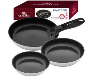 GERLACH SMART STEEL FRYPANS SET 4-PIECE 20/24/28 PANS PAN SET REMOVABLE HANDLE