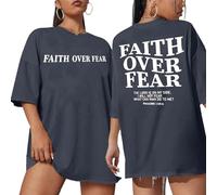GERLEN Faith Over Fear Shirt Women Oversized Christian Religious Sayings Tshirts Drop Shoulder Tee Tops