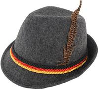 German Alpine Bavarian Oktoberfest Grey Costume Hat with Feather (Grey)