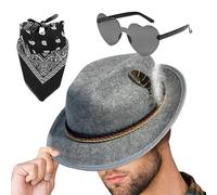 German Alpine Hats - 1Set Fedora Oktoberfest Hat With Headscarf, Eyeglasses - Oktoberfest Costume Accessories Adult German Alpine Bavarian Hat For Adults