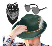 German Alpine Hats - German Hunter Hat Faux Leather 1set Headscarf Eyeglasses | Oktoberfest Costume Accessories Adult German Alpine Bavarian Hat For Adults