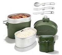 German Army Dinnerware, 1.8 L Heat-Resistant Camping Cookware, Camping Tableware Made of Aluminium with Foldable Knife, Fork and Spoon, Outdoor Dinnerware Set for Hiking and Camping