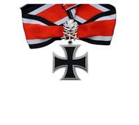 German Badges Iron Cross Badge Knight Medal with Diamond Inlaid Silver Oak Leaf Necklace Pendant Pins Accessories(Dark Khaki)