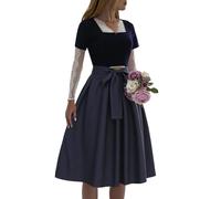 German Beer Festival Costume for Women, Bavarian Dirndl Dress, Cosplay Outfit, Traditional Oktoberfest Village Girl Set with Skirt and Apron, Green Gothic Dress (Navy, S)