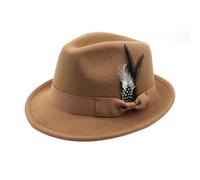 German Beer Oktoberfest Hat Traditional Fedora with Feather Costume Party Outdoor Summer Festival Accessory (Khaki, One Size)