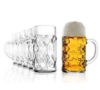 German Beer Stein Glass 2 Pint | Classic Beer Tankards, Beer Mugs, Beer Glass 126.5cl, With Filling Line At 1L, 6 Pieces