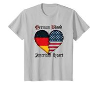 German Blood American Heart: Germans for Men Heritage T-Shirt, Kids, Silver, 10 Years