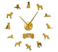 German Boxer Dog Contemporary Oversized Wall Clock DIY Big Needle Time Clock Frameless Deutscher Boxer Large Wall Art Decoration(Gold,47inch)