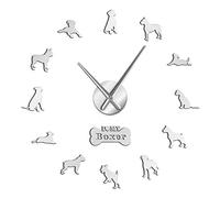 German Boxer Dog Contemporary Oversized Wall Clock DIY Big Needle Time Clock Frameless Deutscher Boxer Large Wall Art Decoration(Silver,37inch)