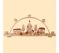 German candle arch Frauenkirche Dresden with historical buildings and figurin...