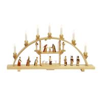 German candle arch Nativity scene, length 75 cm / 30 inch, natural, electrica...