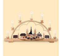 German candle arch Village of Seiffen, length 64 cm / 25 inch, natural, elect...