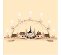 German candle arch Village of Seiffen, length 64 cm / 25 inch, natural, elect...