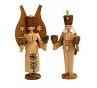 German candlestick angel and miner, height 14 cm / 6 inch, natural, original ...