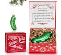German Christmas Pickle Ornament Tradition Decor - Green Glass Tree Decoration - Gift Boxed with Story & Legend