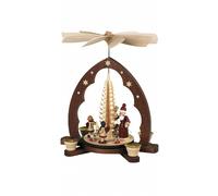 German christmas pyramid Santa giving out X-mas presents, woodshaving tree, 1...