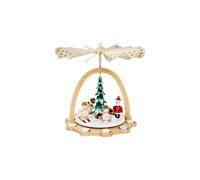 German christmas pyramid Snowmen, height 40 cm / 16 inch, natural with tealig...