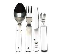 German Cutlery Set 4 Pieces Eating Utensils Military Style Spoon Fork Knife kit Flatware Multi-Tool Camping Bottle can Opener Stainless Steel New