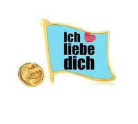 German Dialect I Love You Text Title Golden Metal Flag Lapel Pin Badge