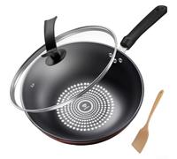 German Diamond Coating Wok Non Frying Pan Induction Compatible Gas Stove Refined Iron Cookware With Wooden Spatula 30cm(B-30CM)