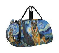 German Dog Starry Night Dog Art Small Gym Bag with Shoes Compartment Large Capacity Weekender Overnight Duffel Bag for School Practice, Sports, Travel