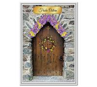 German Easter card - Frohe Ostern - Religious Christian Happy Easter card - Unusual Unique - Best Good Wishes Greeting design - Holy week - Blessings of Spring - Special Church door theme