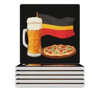 German Flag Beer And Pizza Ceramic Coaster Set Cork-Backed for Drinks Square Heat Resistant Coasters Table Protection for Tea Coffee