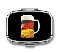 German Flag Beer Funny Square Pill Organizer Travel Pharmacy Box Portable Medicine Case with 2 Compartments