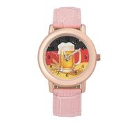 German Flag Beer Women's Easy Read Watches Flexible Three Hand Round Case Quartz Watch for Small Wrists